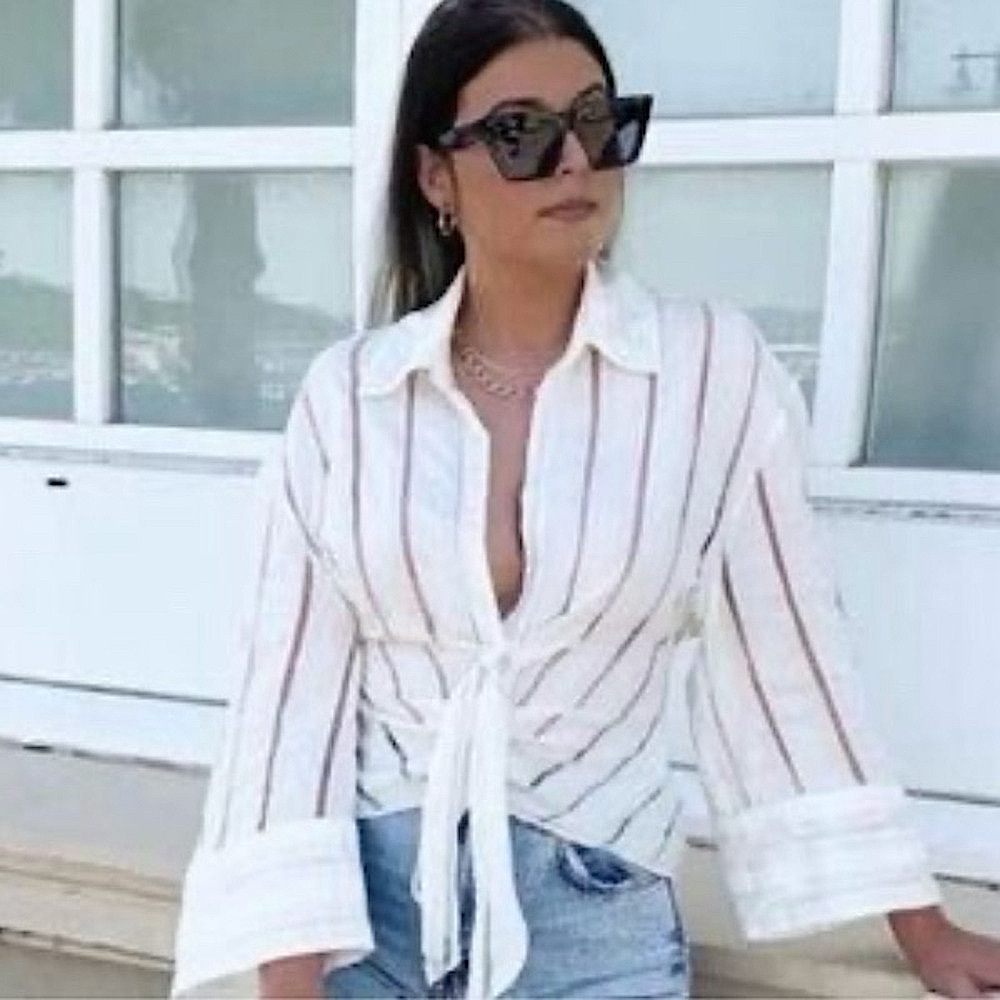 Top ZARA Blouse 3/4 Sleeves Romantic Light Airy Cotton Off White Size Small